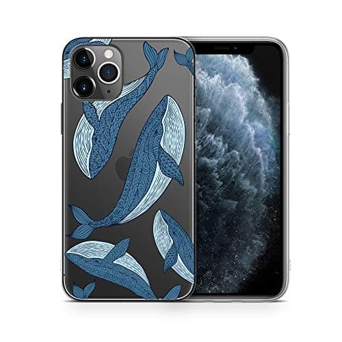 CaseYard Clear Soft & Flexible TPU Case for iPhone 11 Pro Max - Ultra Low Profile Slim Fit Thin Shockproof Transparent Bumper Protective Cover Drop Protective Case (Blue Whales)