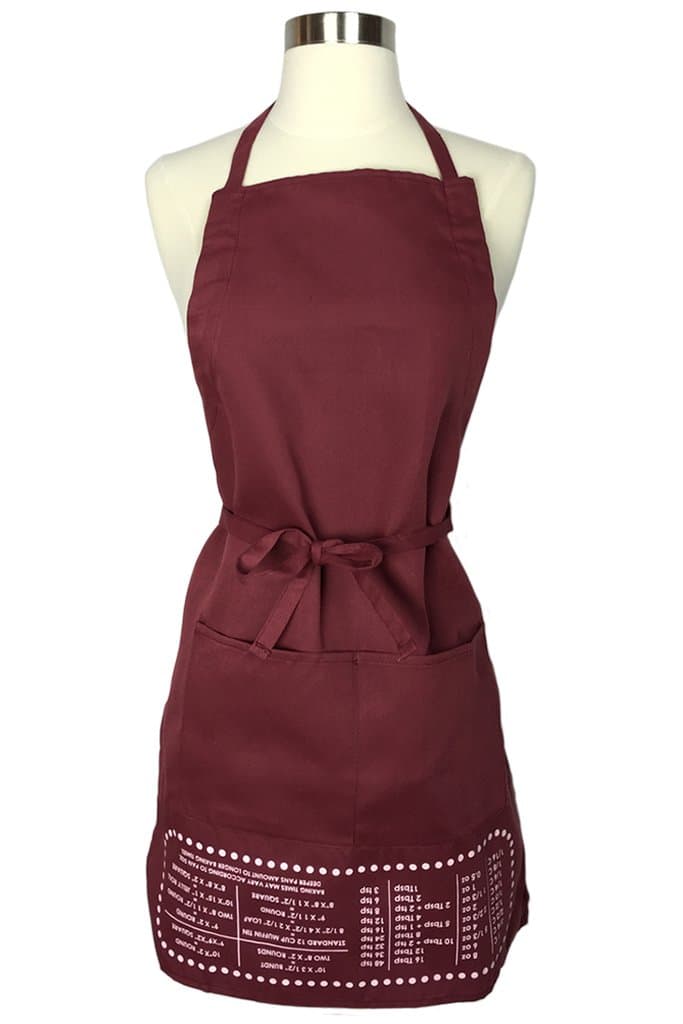 The Smart Baker Cheat Sheet Baking Apron with Measurement Conversions - As Seen on Shark Tank- Burgundy