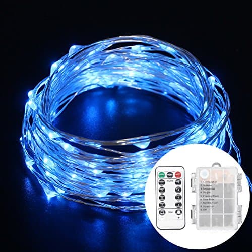 LED String Lights, BEILAI 33ft 8 Modes Waterproof Battery Powered Copper Wire Dimmable 100 LEDs Fairy String Lights Blue With 13Key Remote For Indoor Outdoor Garden (Battery Not Included)