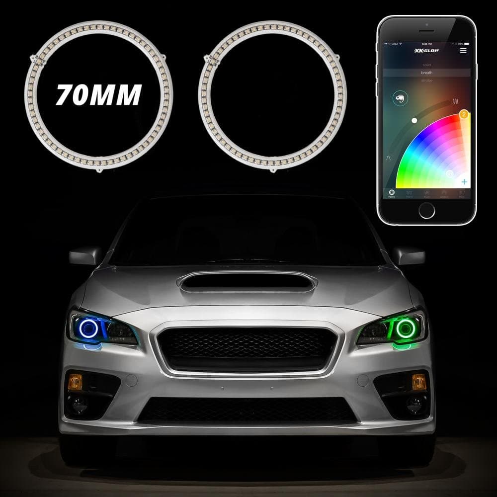 70mm Xkchrome RGB Switchback Halos Bluetooth App Control Multi-color with White DRL Mode and Amber Turn Signal