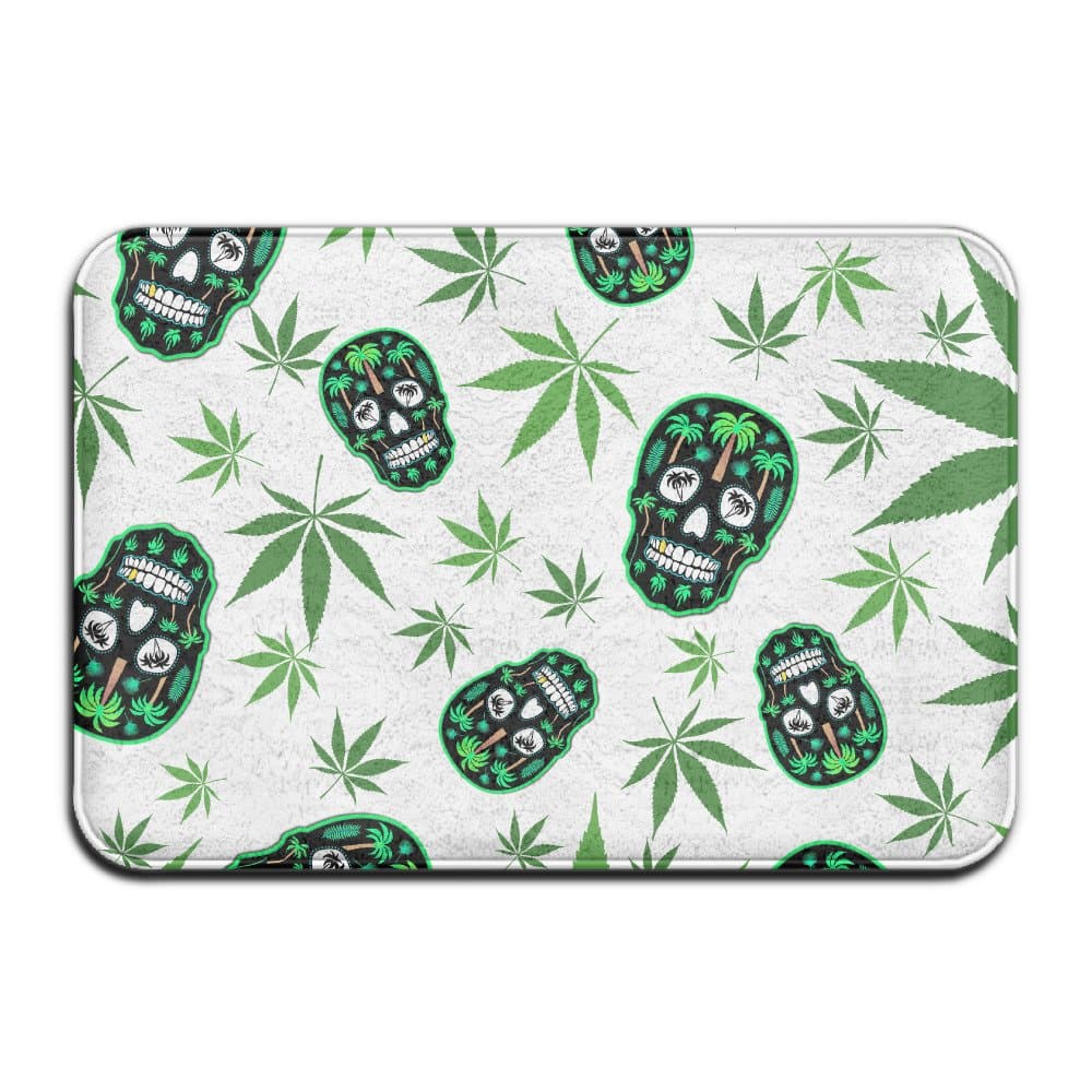 Weed Palm Tree Sugar Skull Pattern Front Door Non-Slip Bathmat 60 X 40 Cm