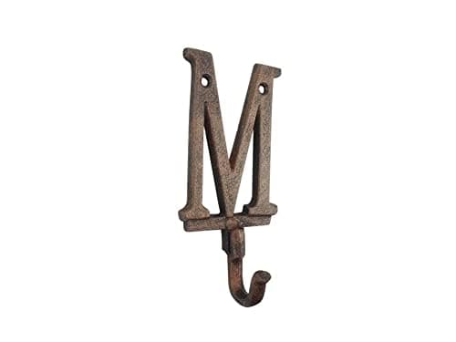 Rustic Copper Cast Iron Letter M Alphabet Wall Hook 6"