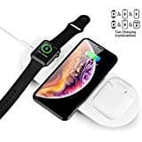 Quezqa Wireless Charging Pad - 3 in 1 Multiple Devices Charging Station - Fast Wireless Charger Leather Mat Compatible with Airpods Apple Watch Series 5 4 3 2 iPhone 11 Pro Max Xs X Xr with AC Adapter