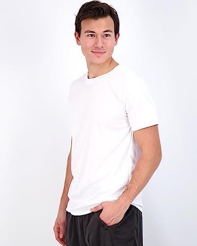 Real Essentials 5 Pack: Men’s Mesh Performance Quick Dry Tech Stretch Ultra-Soft Breathable Short Sleeve Crew Active T-Shirt