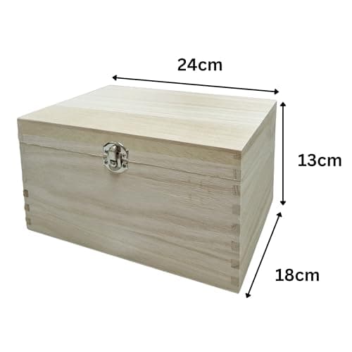 Plain Wooden Box Hinged Lid for Memory Keepsake Storage - Paint Decorate Customise for Creative DIY Craft - Trinket Jewellery Treasure Chest - Silver Clasp Lock – Large Size 5 (24 x 18 x 13cm)