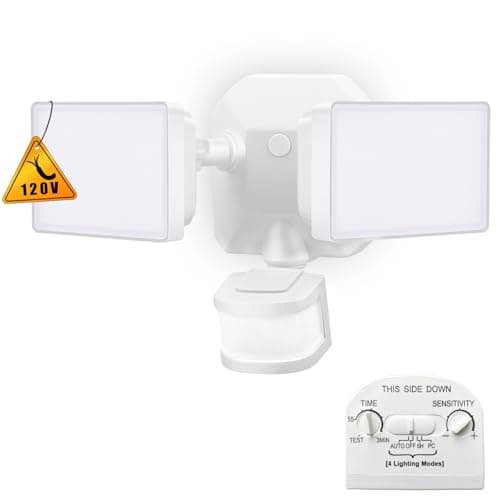 EMANER Dusk-to-Dawn Security Lights with Motion Sensor, 5000K IP65 Waterproof Outdoor, 280W Equiv. 110V 120V Dual-Head Rotatable LED Flood Light for Porch, Garage, Yard, Driveway