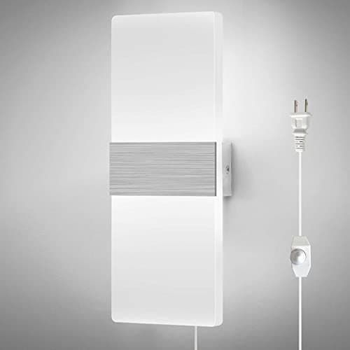 Lightess Plug in Wall Lights Dimmable 12W Up Down LED Sconce Lighting Acrylic Modern Wall Lamp for Living Room Bedroom Corridor Warm White, 1-Light