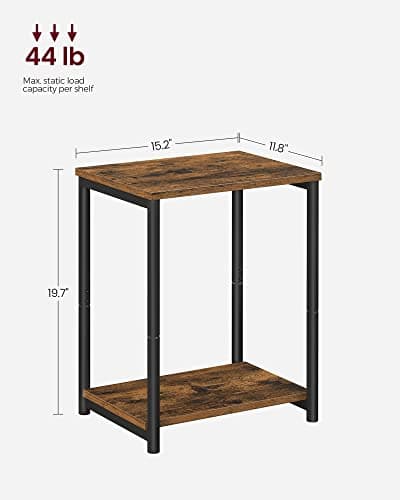 VASAGLE End Table, Side Table with Storage Shelf, Slim Night Table, Steel Frame, for Living Room, Study, Bedroom, Industrial, Rustic Brown and Black ULET271B01