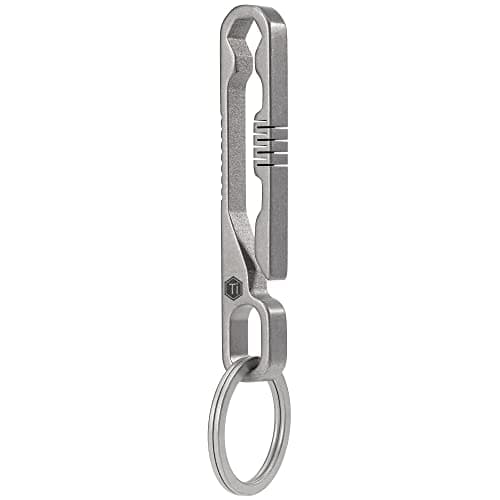 KM07 Titanium Keychain Pocket Clip with Hex Bit Driver, 2 in 1 Key Ring Holder for Belt for Men & Women, Sandblasted, Medium