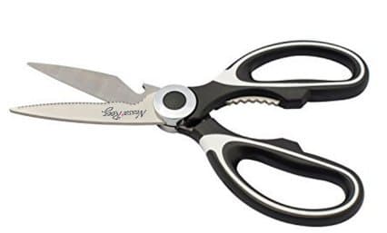 Nessa Reez Kitchen Shears Multi Purpose Scissors/ Heavy Duty Kitchen Scissors/ Stainless Steel Multi-Function Kitchen Scissors Stainless Steel Kitchen Sharp Cut Poultry Chicken Bone scissors for Poultry Meat Fish Vegetable + Handles Black +White