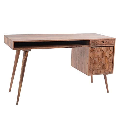 Natural Solid Sheesham Wood O2 Patterned Wood Computer Desk - 53.5" W X 20" D X 30.5" H