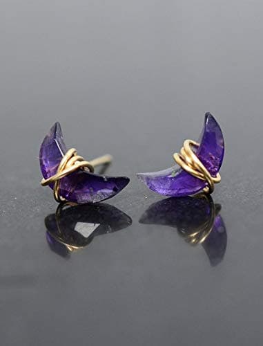 Amethyst Studs, Amethyst Moon Studs, Crescent Moon Studs, Amethyst Earrings, 14K Gold Filled, Sterling Silver or 14K Rose Gold Filled