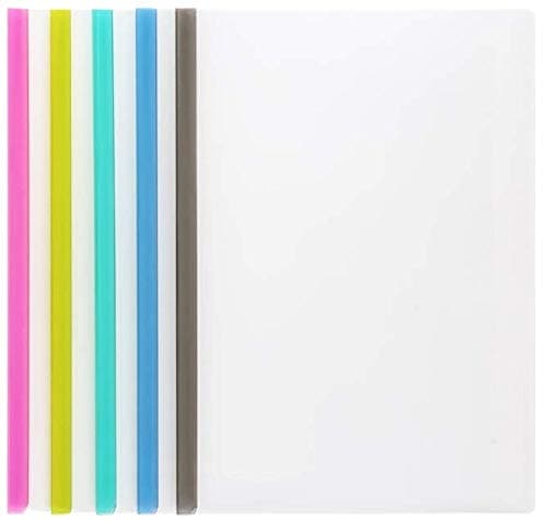 File Folder Clear Sliding Bar Report Covers with U-Type Sliding Bar (40 Sheet Capacity), Office School Supplies Transparent Resume Presentation File Folders Organizer Binder for A4 Size Paper, 5 Color