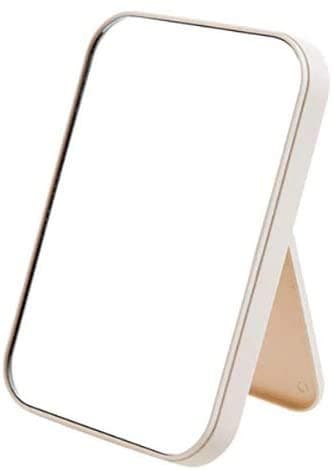 Desktop Foldable Makeup Mirror Simple Portable Princess Mirror Square Makeup Mirror Small Mirror with Stand for Women (Beige)