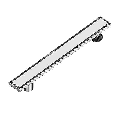 Neodrain 28-Inch Offset Linear Shower Drain with Tile Insert Grate Cover, Brushed 304 Stainless Steel Rectangle Side Outlet Shower Floor Drain, Adjustable Leveling Foot, Hair Strainer/Catcher