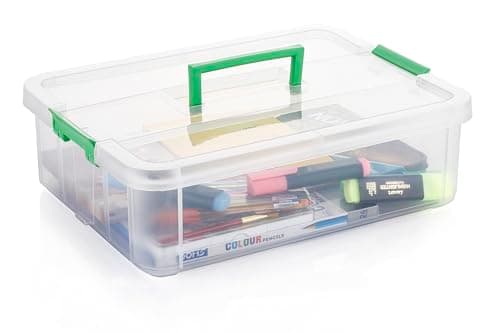 PALAK Plastic Storage Box - 1 Tier Transparent Rectangular Multi Utility Detachable,Portable&Stackable Space Saving Organiser With Lid For Medicine,Jewelry,Arts&Crafts,Buttons,Beads (1 Tier,Green)