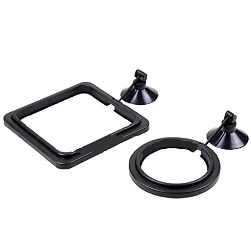 Weite 2 Pieces Durable Fish Feeder Square and Round Shape Floating Food Feeder Circle Set, Aquarium Safe Fish Feeding Ring Set with Sucker Suction Cup (Black)