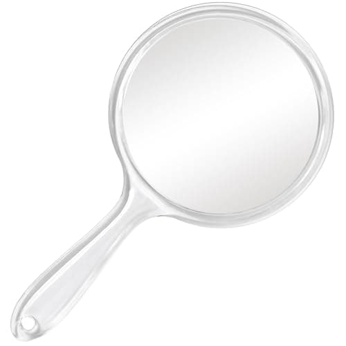 D Handheld Mirror with Handle - 5.4" W x 10.4" L Hand Mirror Large Doule Sided Magnifying Mirror 1X 2X Handle Makeup Mirror Acrylic Handheld Mirror Rounded Shape Transparent