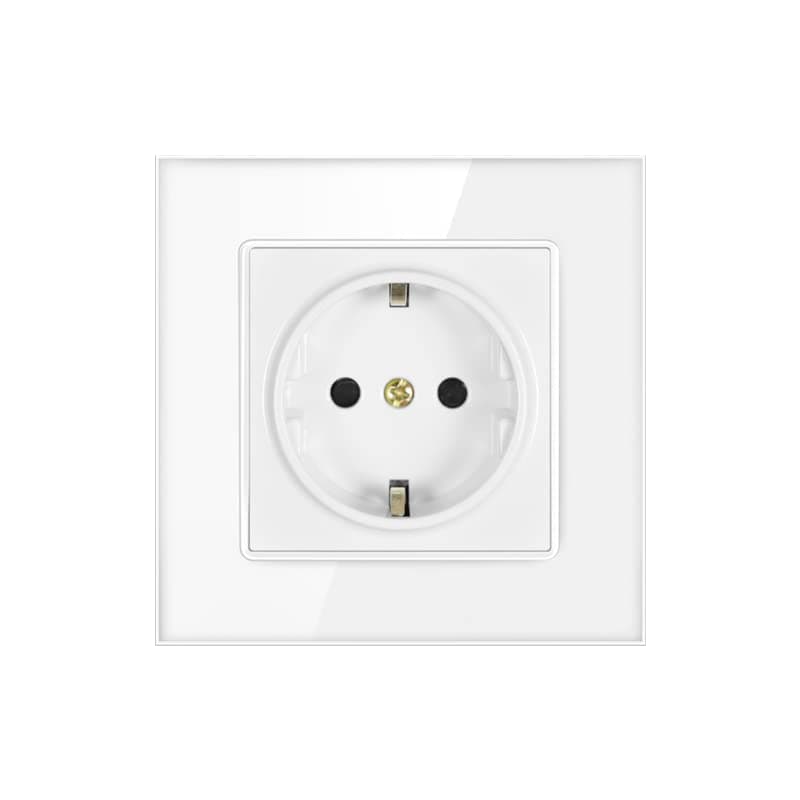 Generic White 16A EU standard power socket, crystal glass panel wall plugs socket, 220V electrical outlet Korea 86mm*86mm