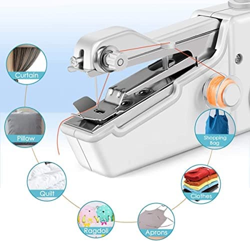 Sewing Machine With Easy Operation And Needles Staying In Fixed Places, Portable Sewing Machine, Hand Held Sewing Machine For Home Travel Use/Gift/Beginners&Adults(White)