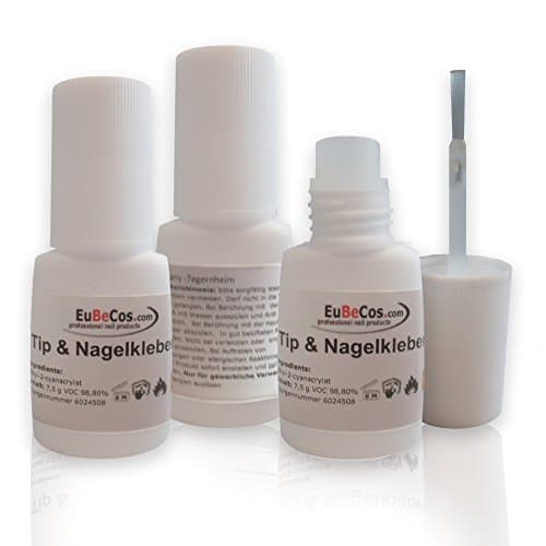 Eubecos 3 x Seconds Tip Glue 7,5g Standing Bottle with Brush Our Bestseller in Top Quality Transparent and Extra Gentle