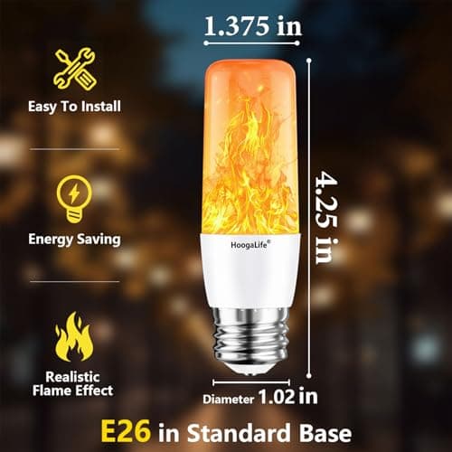 HoogaLife Flame Effect LED Light Bulbs, E26 LED Bulbs with Gravity Sensor, Flame Night Lamp for Holiday Gifts, Home, Hotel, Bar, Party Decoration (2 Pack)