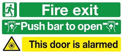 Fire exit Push bar to Open This Door is alarmed signGlow Sign Board Emergency Sign Waterproof Metallic Matte Finishing Safety Signature Board with Strong Double Sided Tape for Walls Removable