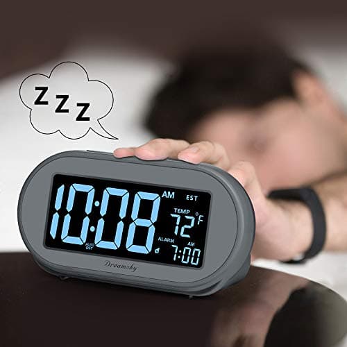 Auto Time Set Alarm Clock with Snooze & Full Range Dimmer 0-100% Adjustable Brightness, USB Charging Port, Auto DST, 4 Time Zones Alarm Clocks for Adult Kids Bedrom