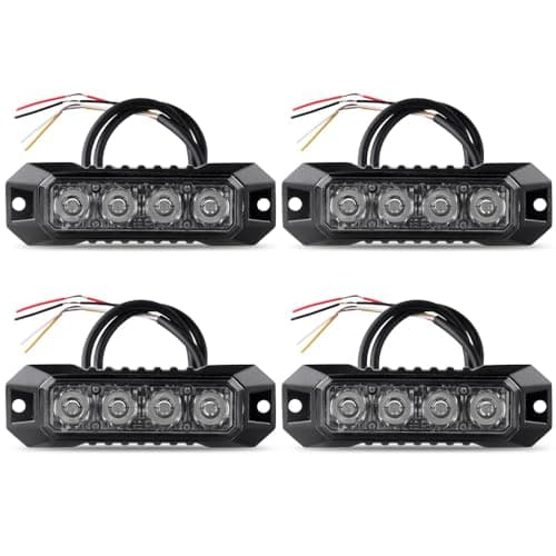 Raryloy 4-LED Surface Mount Strobe Lights for Trucks Car Vehicle Mini Grille Flashing Light Head Emergency Hazard Warning Grill Lamp Ultra Slim 4pcs Sync Feature (Blue)