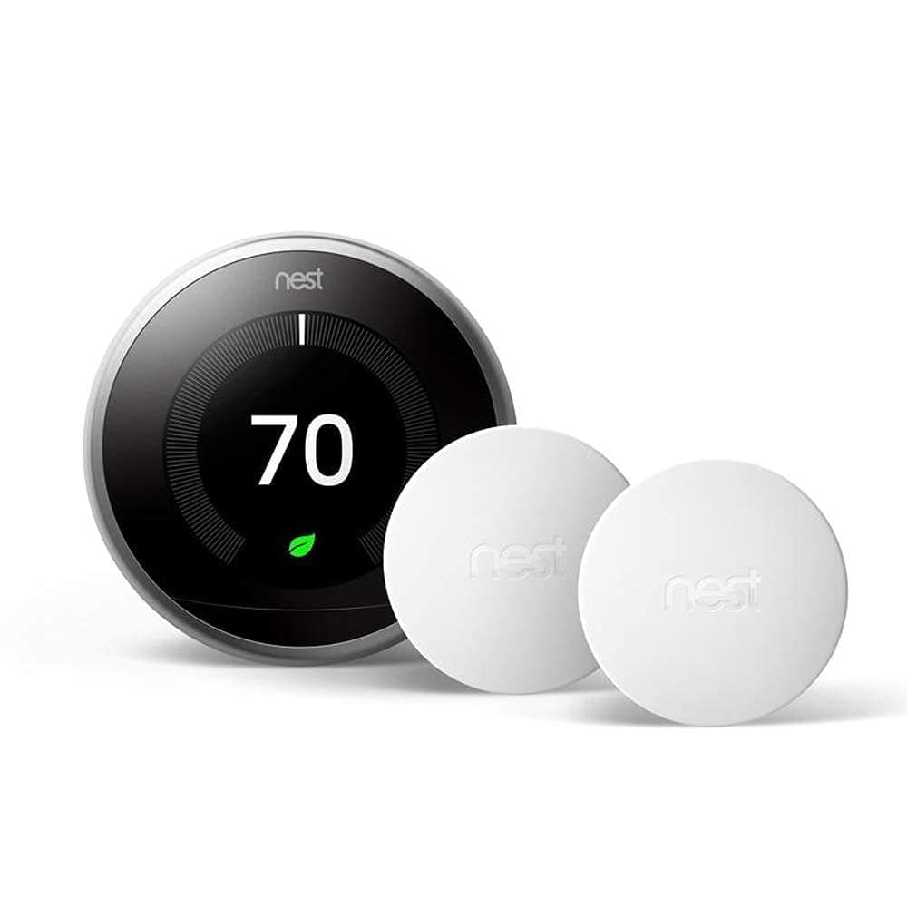 Google Nest 3rd Gen BH1252 Learning Wi-Fi Programmable Thermostat in Stainless Steel with 2 Sensors
