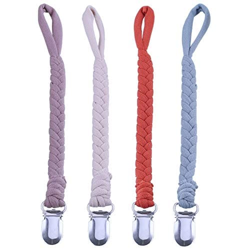 HAUTOCO Pacifier Clips Braided 4 Pack Universal Pacifier Holder Leash for Boys and Girls, Hand-Made Baby Teething Ring Toy Holders for Most Pacifiers