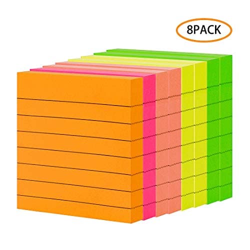 Lined Sticky Notes, 3x3 Inch Sticky Note with Lines, 5 Colors/Set, 100 Sheet/pad