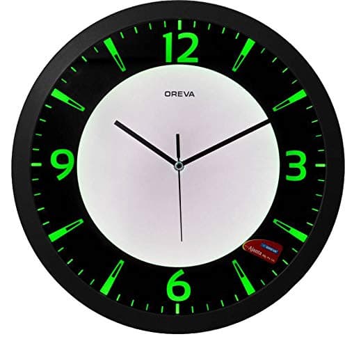 Oreva Back Light Round Plastic Analog Wall Clock (35.5 cm x 35.5 cm x 4 cm, Green LED, AQ 1467)