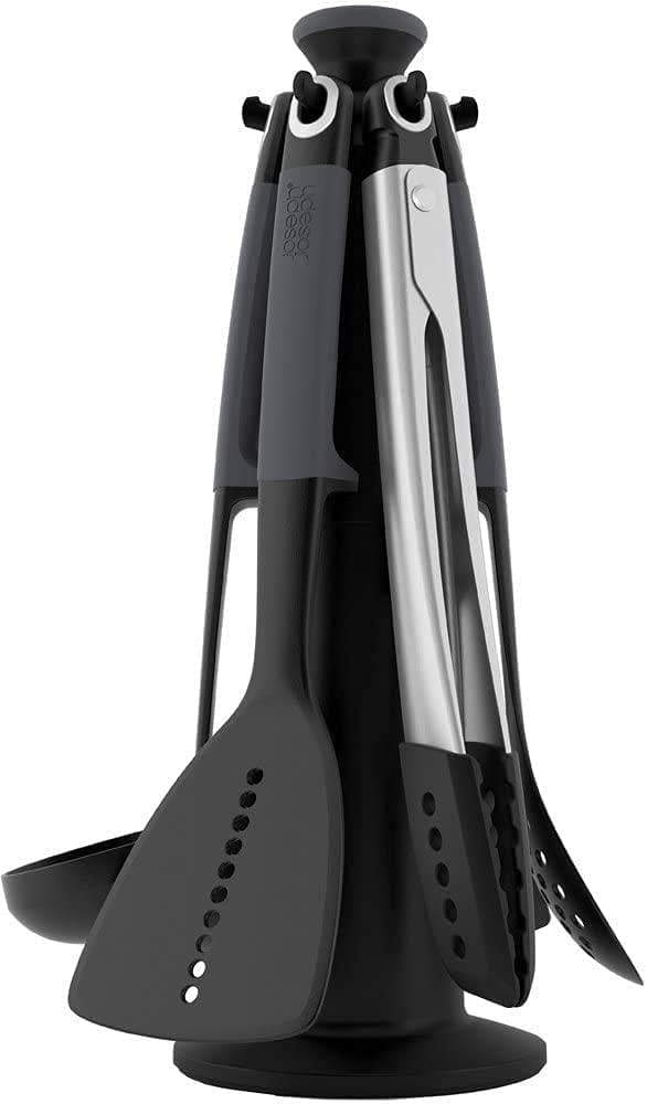 Elevate Carousel Nylon Kitchen Utensil Set with Rotating Storage Stand, 6-piece, Gray