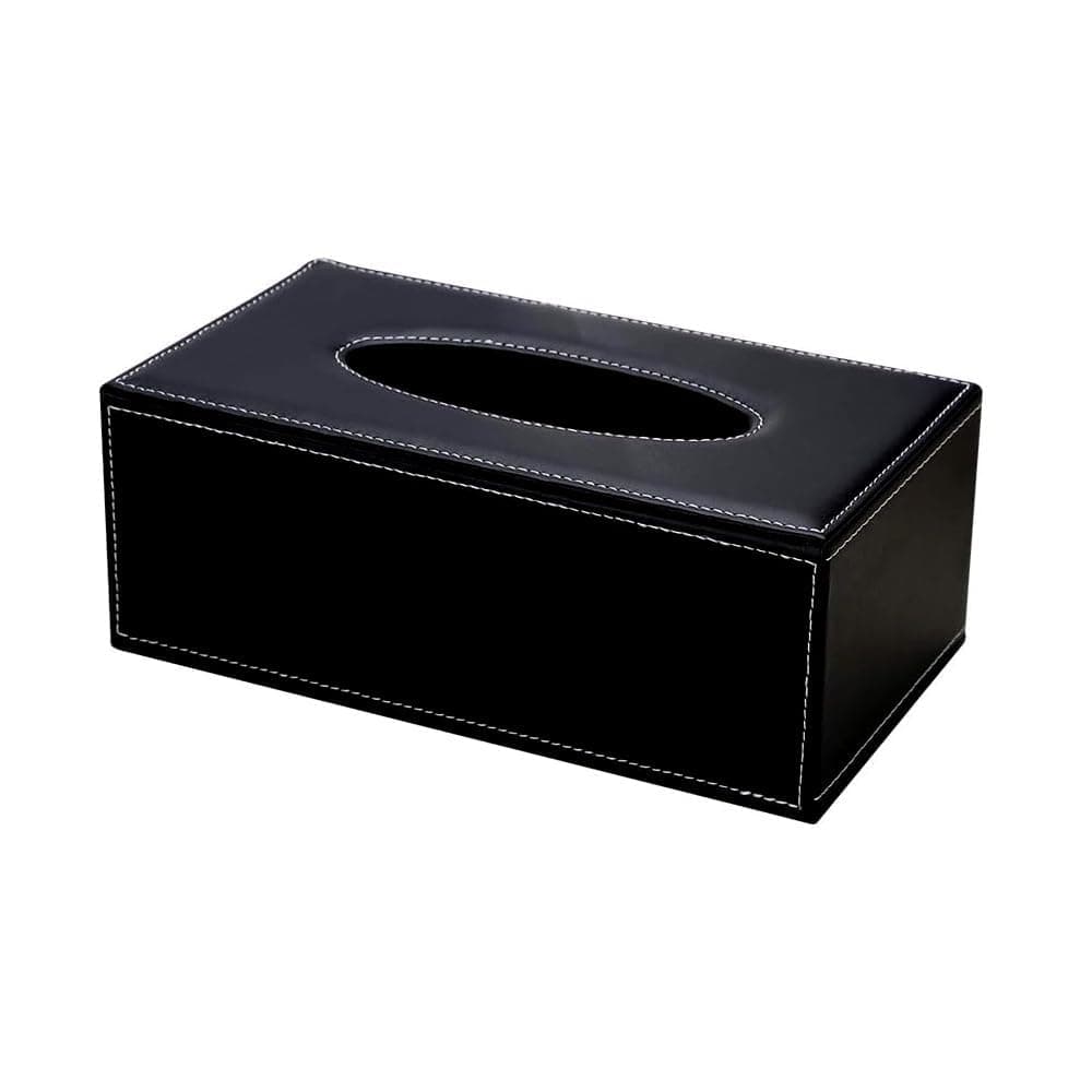 oddpod™ PU Leather Rectangular Tissue Box Holder/Napkin & Paper Towel Dispenser with Magnetic Bottom Lid for Office, Home, Hotel, School & Salon - Noir Black