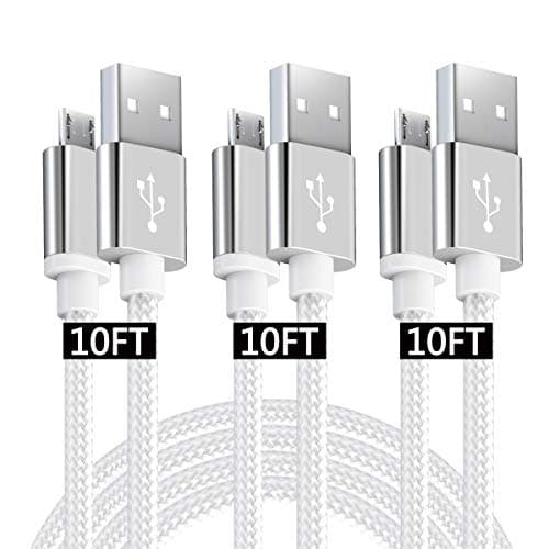 Micro USB Android Phone Charger Cable 10Ft Fast Charging Cord 3 Pack Compatible With Samsung Galaxy S7 S6 Edge J7 J6 Note 5 LG Stylo 3 G3 G4 K20 K30 Plus Moto G5 Plus G5S G5S/E5 Plus G6 Play