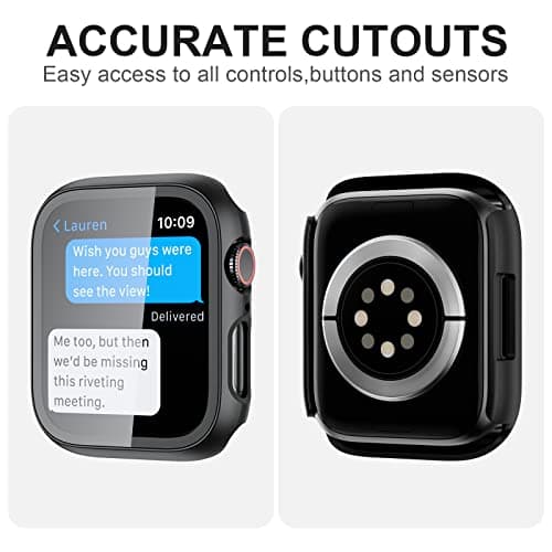 2 Pack Case with Tempered Glass Screen Protector for Apple Watch Series 9/8/7 45mm,JZK Slim Guard Bumper Full Hard PC Protective Cover HD Ultra-Thin Cover for iWatch 9 8 7 45mm Accessories,Black