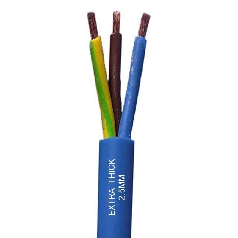 EXTRA THICK 2.5mm Arctic Blue 3 Core 25 Amp Electrical Cable Flex 3 Core Caravan, Camping, General Home or Industrial Use, Power Tools Heavy Duty (1 Metre)