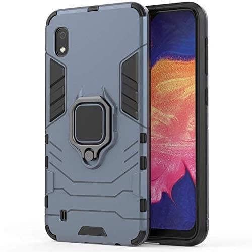 Cool & Creative Dual Layer Hybrid | Shock Proof | Ring Holder | Kickstand | Hard Carbon | Soft Silicon Bumper| Protective Camera Bump | Rugged Armor Back Cover Case for Samsung Galaxy A10 -(Blue)