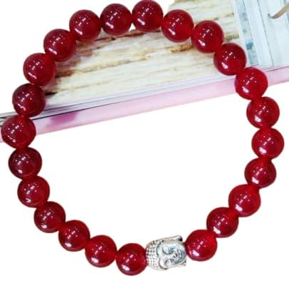 Ruby Stone Bracelet रूबी स्टोन ब्रासलेट Red Stone Braselet Beautiful Natural 22 Beads Ruby Beads Braslet Round Bracelet Manik Stone Bracelets ruby braslets for women with Buddha face