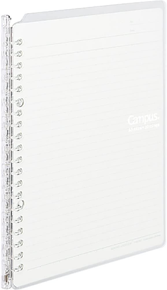 Kokuyo Campus Smart Ring Binder, A5 Clear Refillable Binder Notebook 20 Holes with 10 Extra Loose-Leaf Paper, Up to 25 Filler Papers for Work & Study, Japan Import (RU-SP130T)