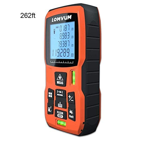 Lomvum Laser Distance Measure with Mute Function Large LCD Backlight Display Measure Distance,Area and Volume,Pythagorean Mode Battery Included