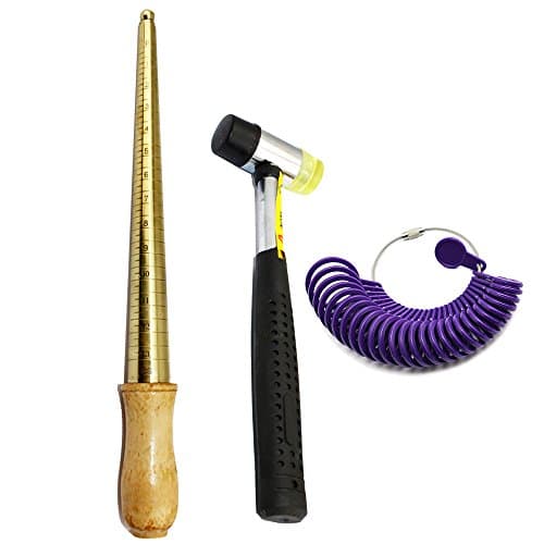 SmallLeft a Set of Ring Sizer Jeweler Loop with Copper Metal Smooth Ring Gauge Mandrel Sizer Stick Tool and 25mm Double Soft Mallet