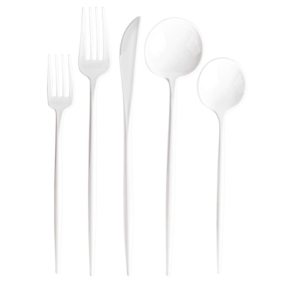 Novelty Modern Flatware Cutlery Disposable Plastic Combo Set 80 Count Luxury White, Service for 16