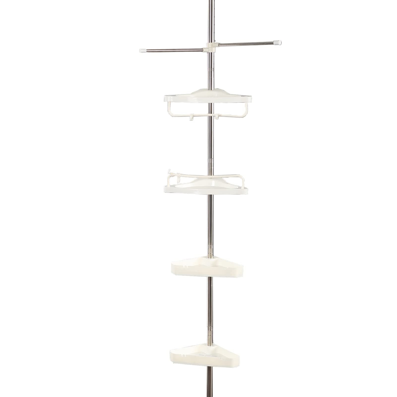 Rustproof Corner Shower Caddy, 4-Tier Adjustable Shelves Shower Storage Organizer, Bathroom Bathtub Corner Shelf with Free Standing Tension Pole for Shampoo Accessories, 64 to 120 Inch, White