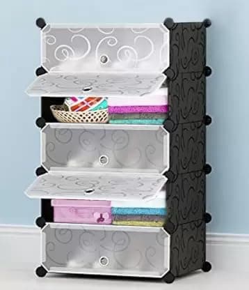 Plastic Rack for Storage, Foldable Wardrobe for Clothes, Collapsible Wardrobe, Kitchen Cupboard, Clothes Storage Wardrobe, Cupboard for Clothes Plastic (5-SHELF-5-DOOR, Black)