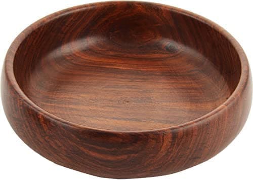 Handcrafted Solid Wooden Round Shape Multipurpose Serving Bowl for Breakfast Snacks Soup Serveware Salad Bowls for Home Kitchen - Set of 2 (Brown) 5 inch Lenght