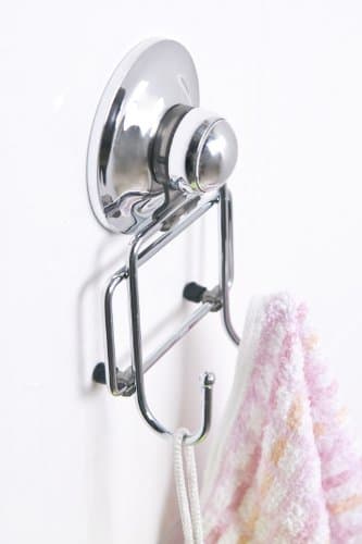 Suction Cup Hook Holder - Super Suction - Double Hook Chrome Finish - Easy Push-Button Installation