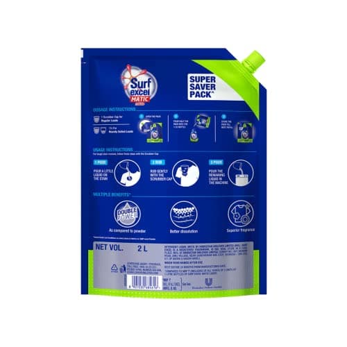 Surf Excel Matic Top Load Liquid Detergent 2 L Refill & Surf Excel Detergent Bar, Laundry Detergent Bar For Clothes, Removes Tough Stains, New long lasting fragrance, 4x200 g
