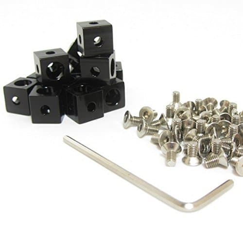 Corner cube for aluminium profile system Makerbeam 10x10 black, set of 12 pieces including screws.